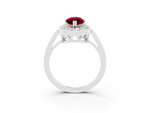 White gold Marquise Cut Garnet Halo Ring with Split Shank and Four-Prong Setting_3