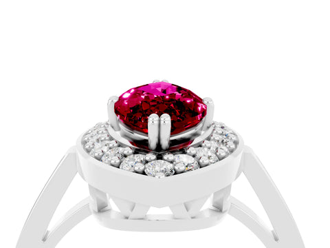 White gold Marquise Cut Garnet Halo Ring with Split Shank and Four-Prong Setting_4