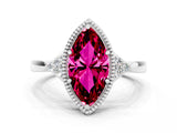 White gold Marquise Cut Garnet Halo Ring with Tapered Band and Four-Prong Setting