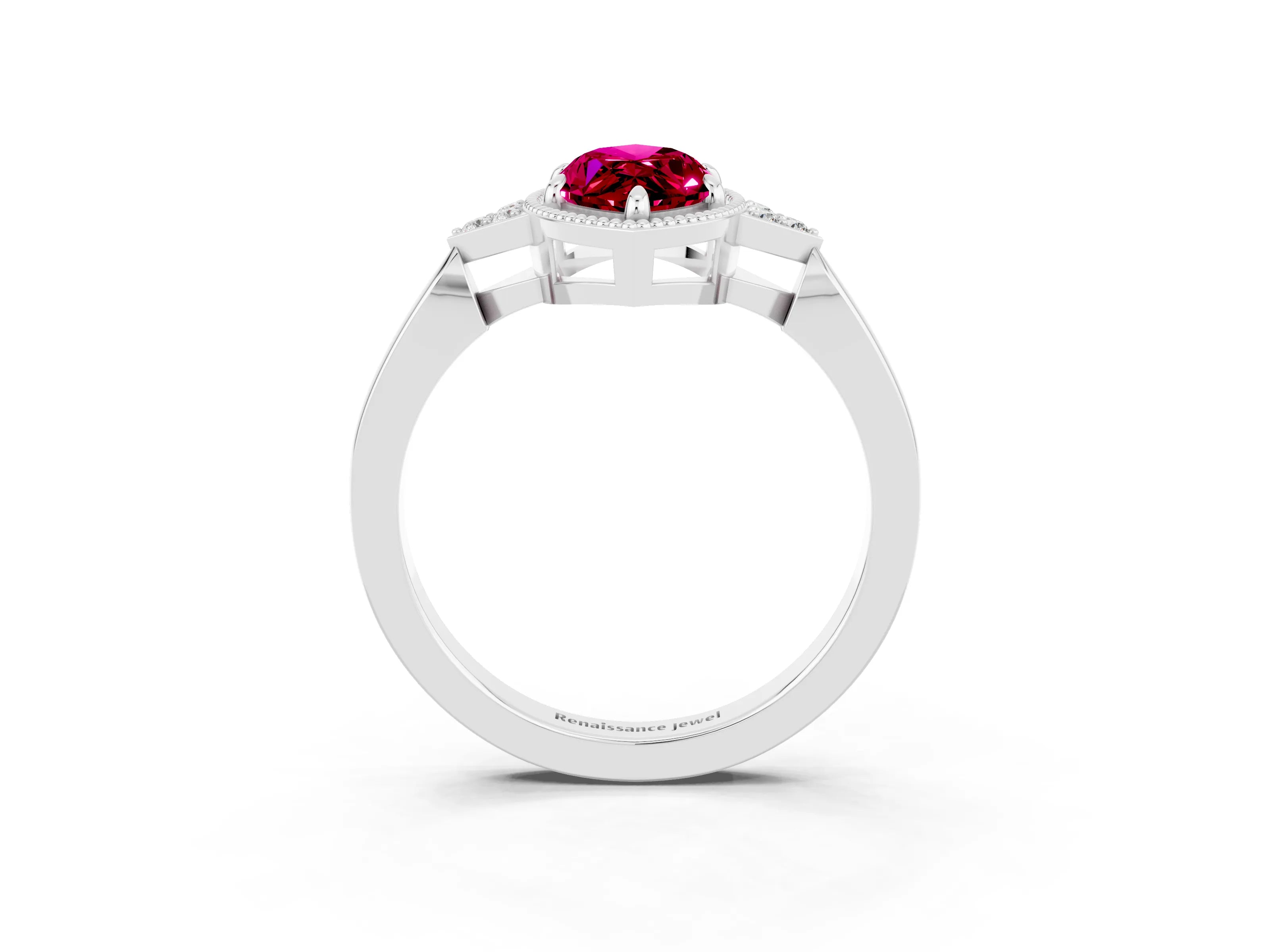 White gold Marquise Cut Garnet Halo Ring with Tapered Band and Four-Prong Setting_3