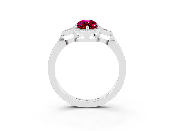 Platinum Marquise Cut Garnet Halo Ring with Tapered Band and Four-Prong Setting