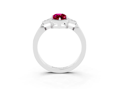 White gold Marquise Cut Garnet Halo Ring with Tapered Band and Four-Prong Setting_3