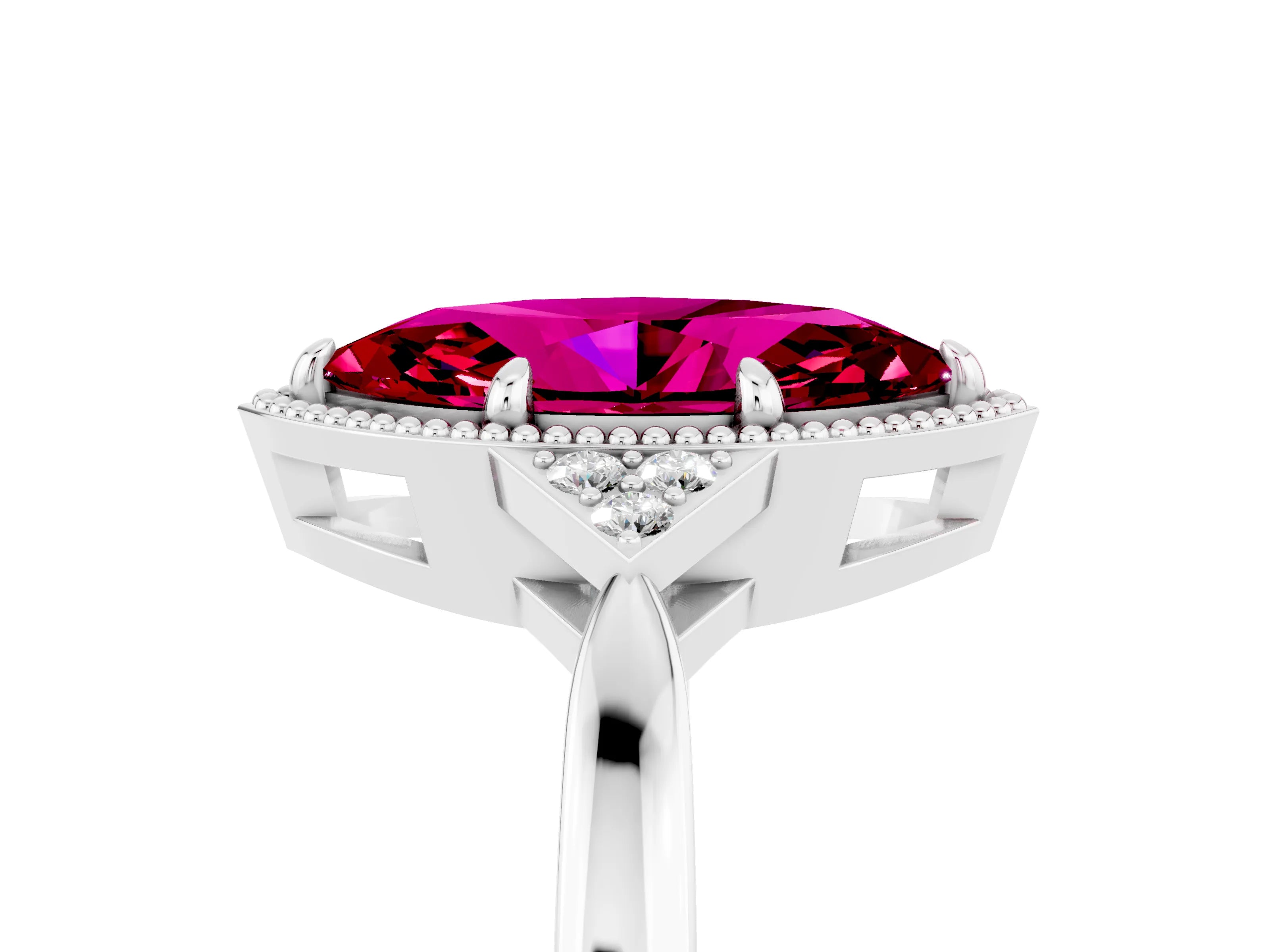 White gold Marquise Cut Garnet Halo Ring with Tapered Band and Four-Prong Setting_5
