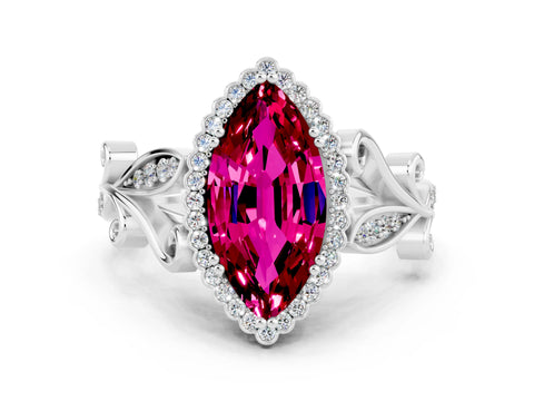 White gold Marquise Cut Garnet Halo Ring with Vintage Split Shank and Four-Prong Setting_24