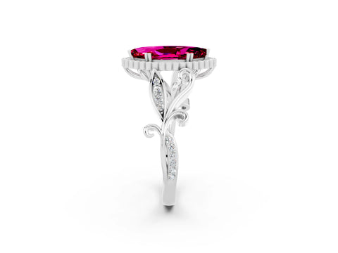White gold Marquise Cut Garnet Halo Ring with Vintage Split Shank and Four-Prong Setting_26