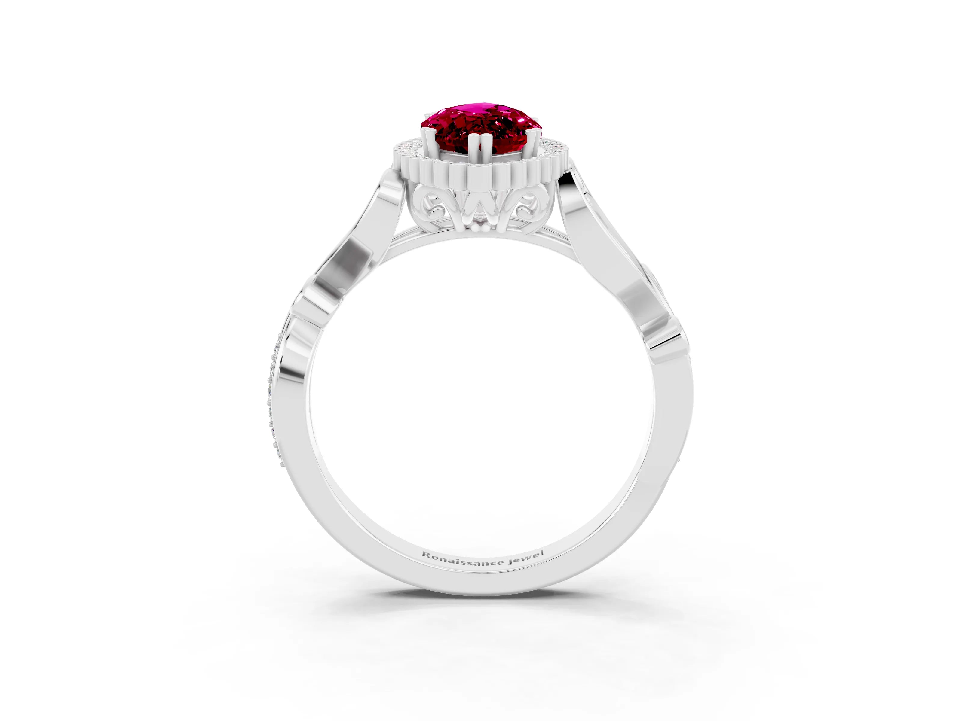 White gold Marquise Cut Garnet Halo Ring with Vintage Split Shank and Four-Prong Setting_27