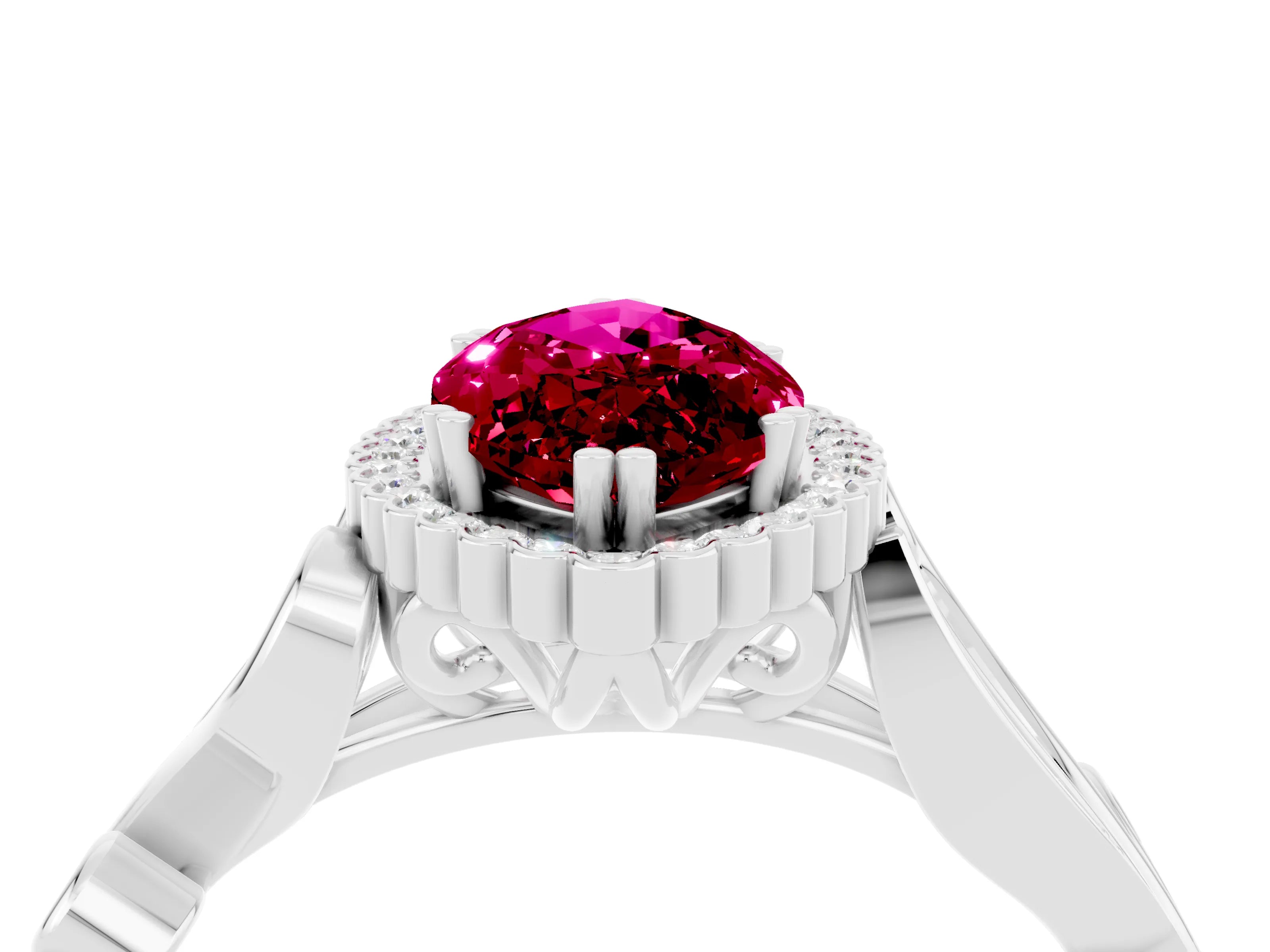 White gold Marquise Cut Garnet Halo Ring with Vintage Split Shank and Four-Prong Setting_28