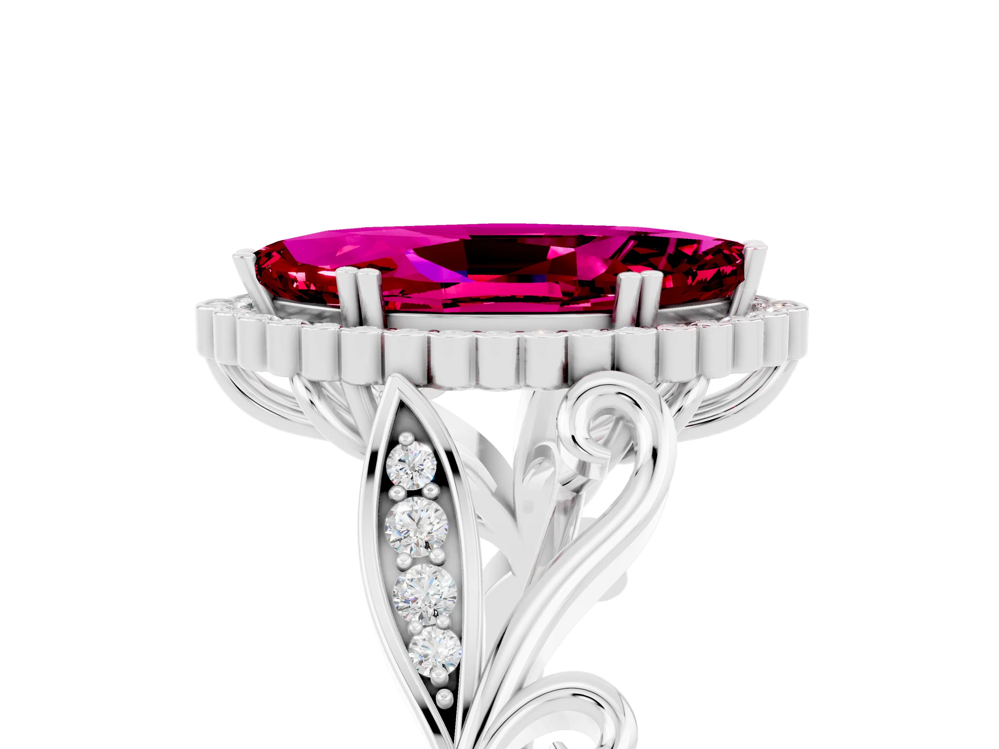 White gold Marquise Cut Garnet Halo Ring with Vintage Split Shank and Four-Prong Setting_29