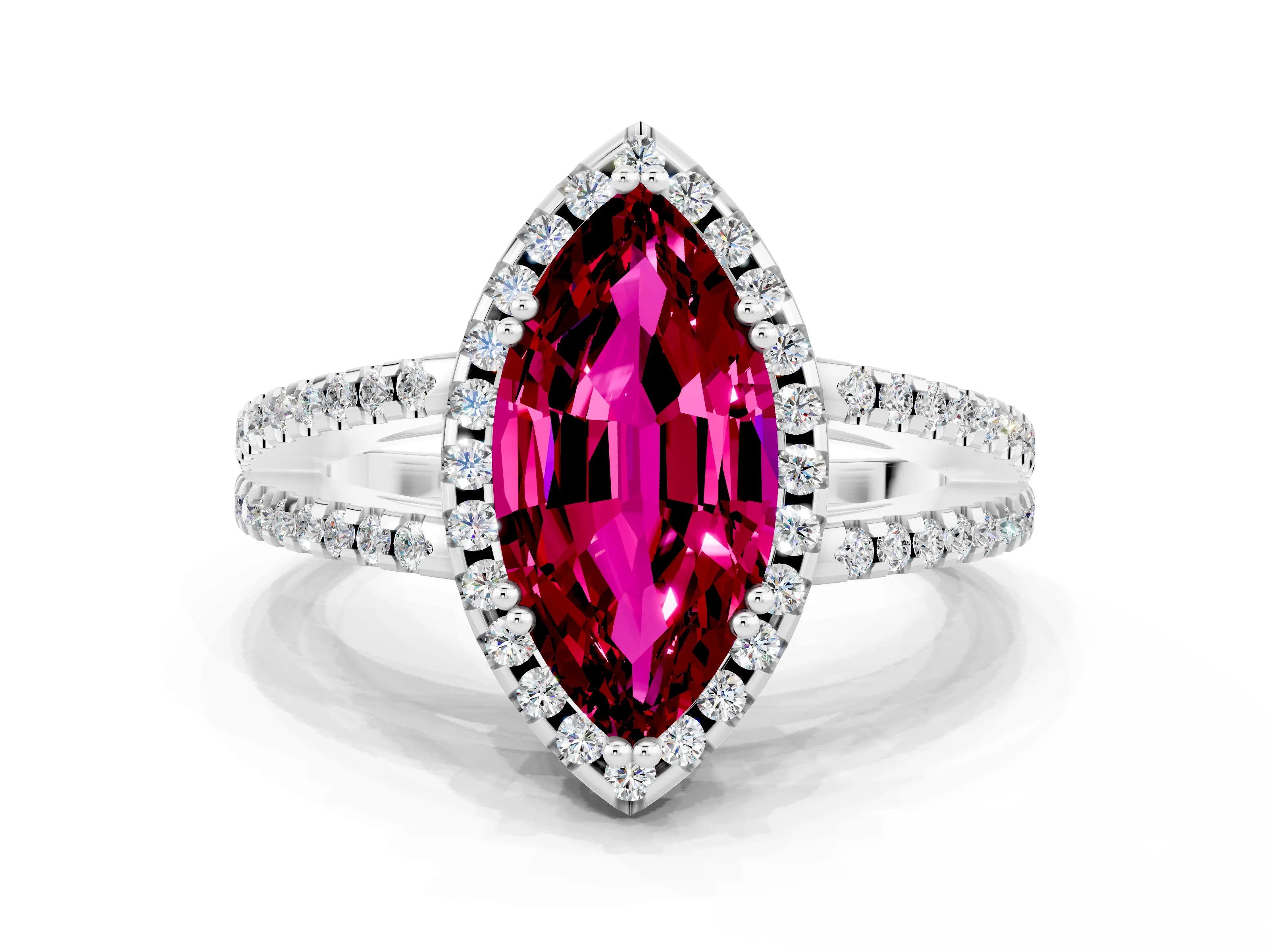 White gold Marquise Cut Garnet Halo Split Shank Engagement Ring_12