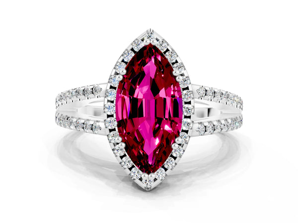 Platinum Marquise Cut Garnet Halo Split Shank Engagement Ring