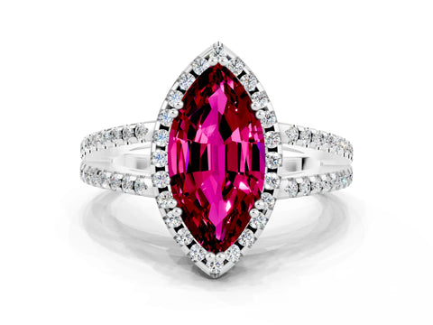 White gold Marquise Cut Garnet Halo Split Shank Engagement Ring_12