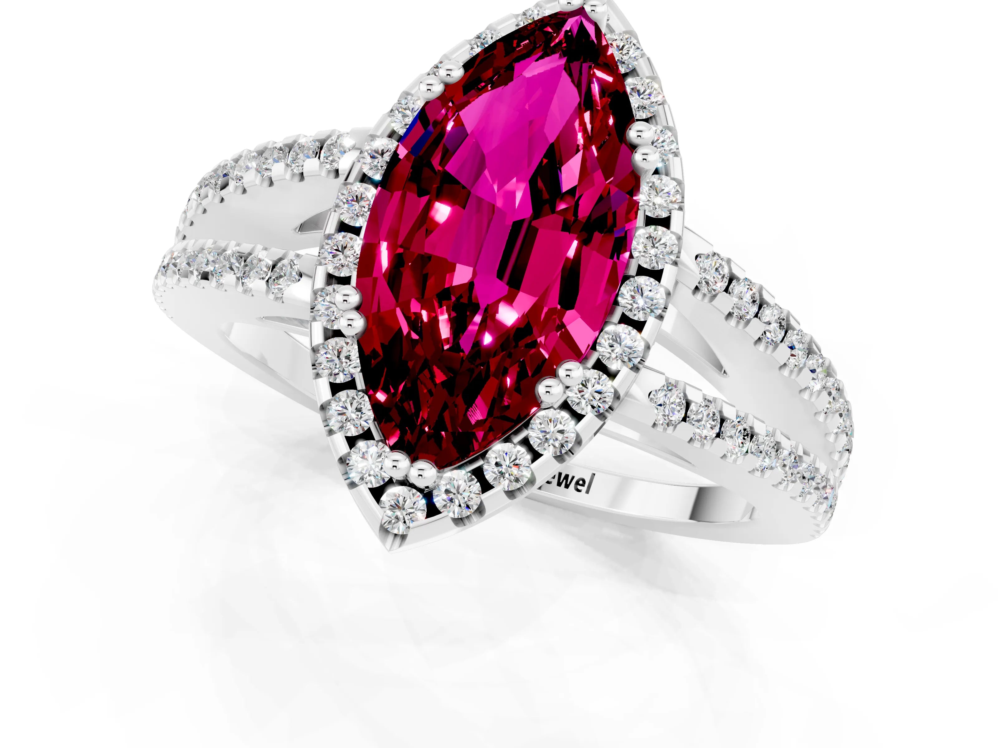 White gold Marquise Cut Garnet Halo Split Shank Engagement Ring_13