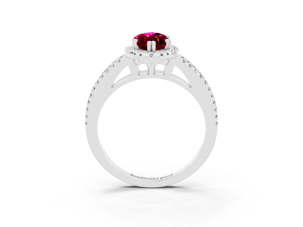 Silver Marquise Cut Garnet Halo Split Shank Engagement Ring