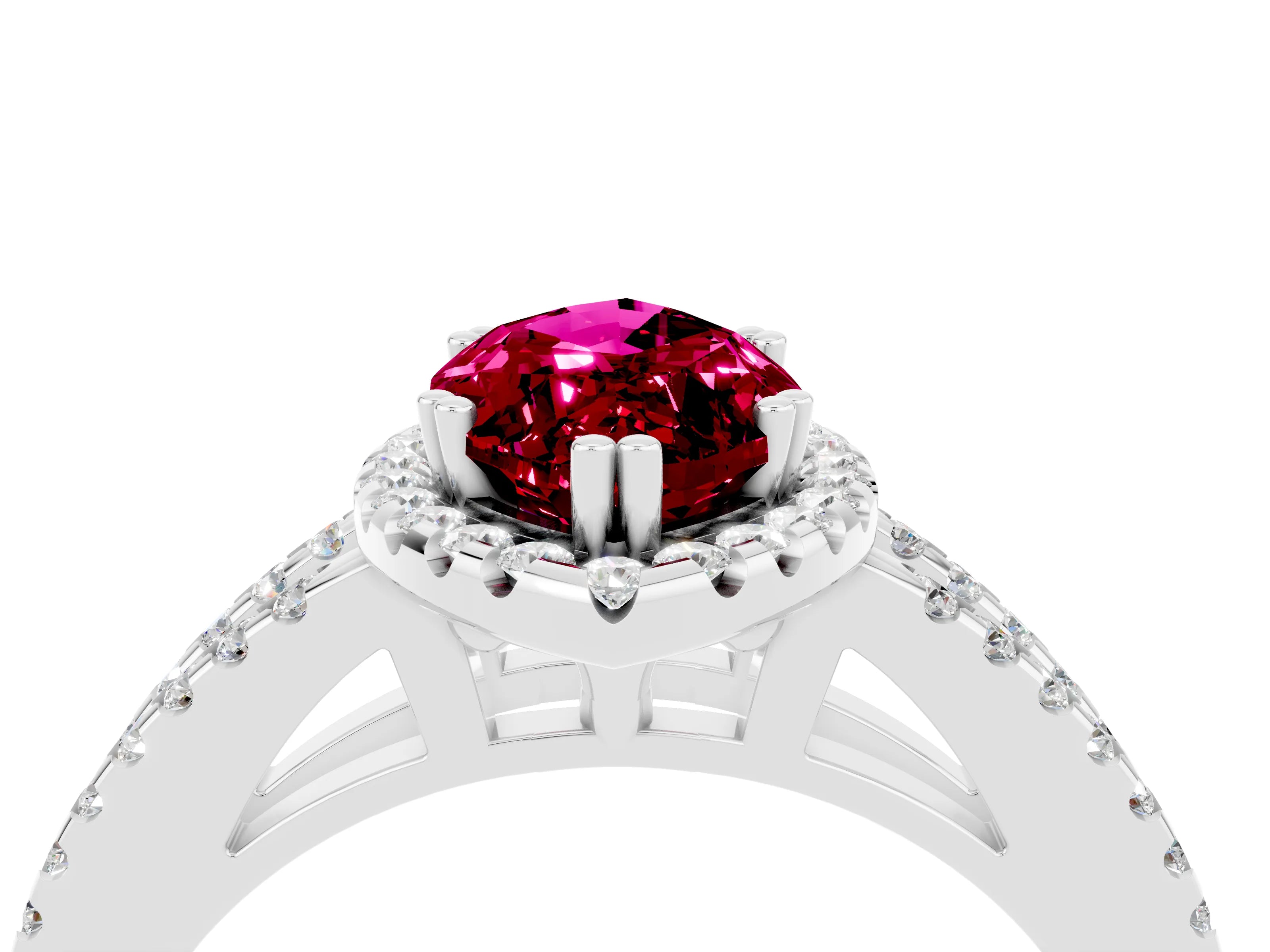 White gold Marquise Cut Garnet Halo Split Shank Engagement Ring_16