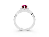White gold Marquise Cut Garnet  Halo Twist Band Solitaire Prong Setting Ring_27