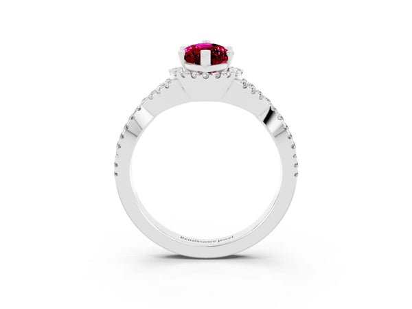 Platinum Marquise Cut Garnet  Halo Twist Band Solitaire Prong Setting Ring