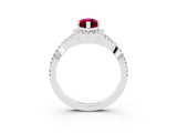 White gold Marquise Cut Garnet Halo Twist Band Solitaire Prong Setting Ring_3