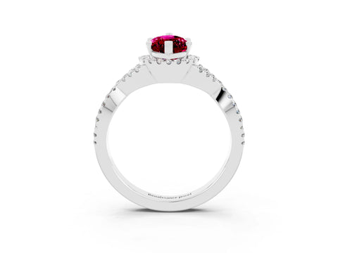 White gold Marquise Cut Garnet Halo Twist Band Solitaire Prong Setting Ring_3