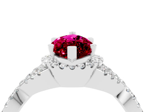 White gold Marquise Cut Garnet Halo Twist Band Solitaire Prong Setting Ring_4