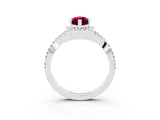 White gold Marquise Cut Garnet  Halo Twist Band Solitaire Prong Setting Ring_57