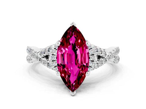 White gold Marquise Cut Garnet Halo Twist Band Solitaire Prong Setting Ring