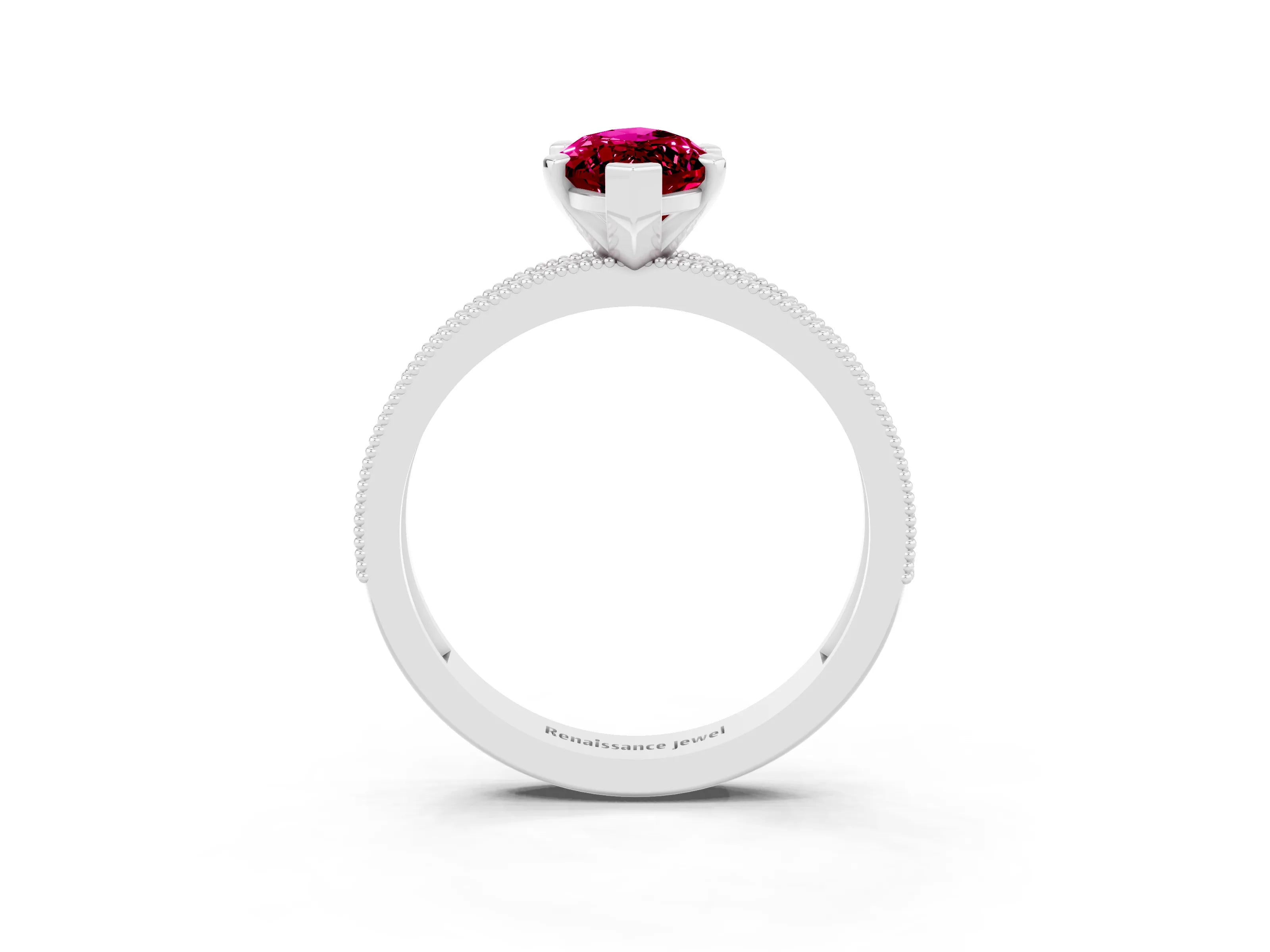 White gold Marquise Cut Garnet Milgrain Pavé Engagement Ring with Four-Prong Setting_3