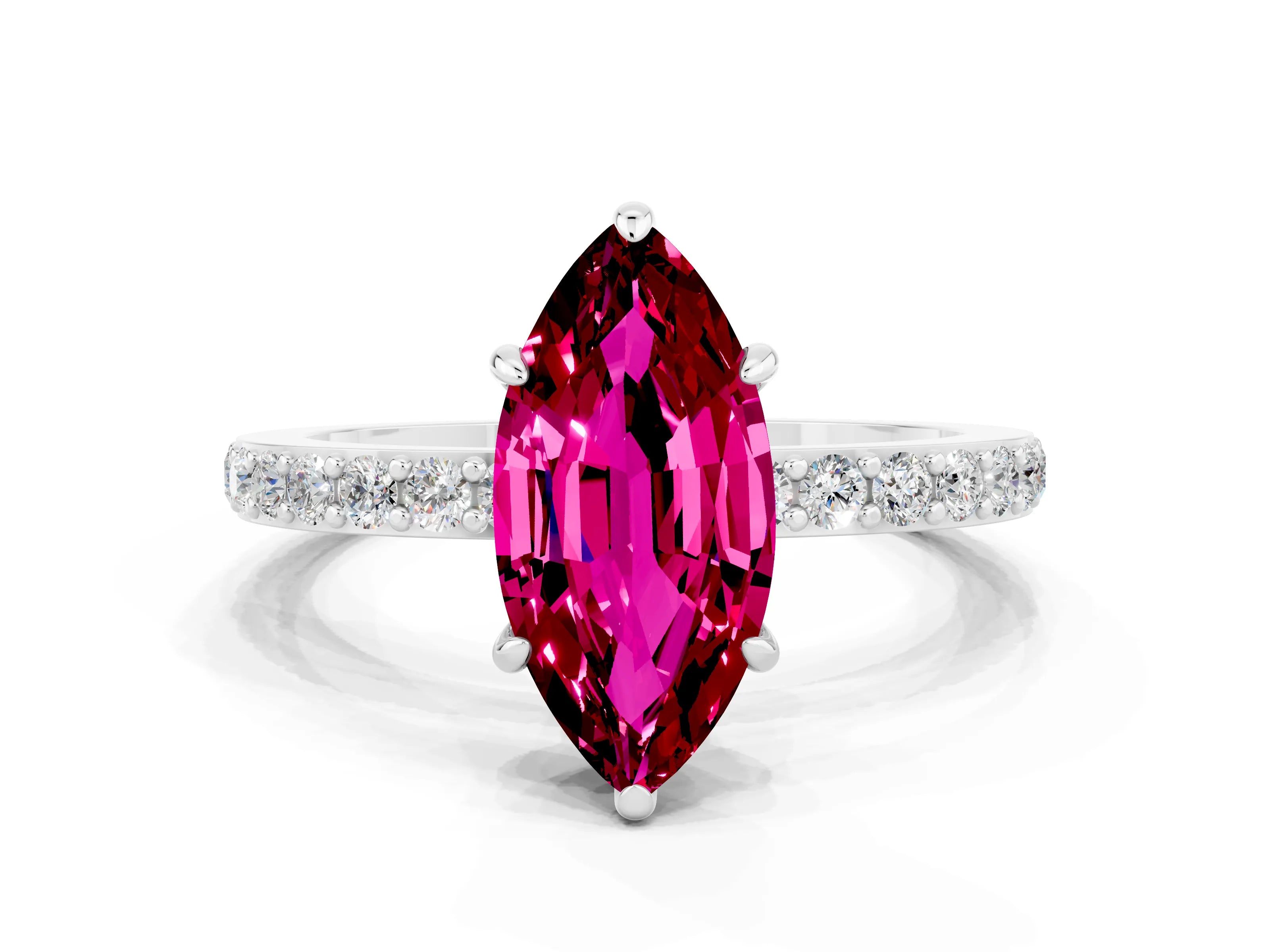 White gold Marquise Cut Garnet Pavé Engagement Ring with Round  Accents and Prong Setting_12