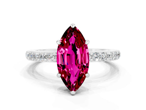 White gold Marquise Cut Garnet Pavé Engagement Ring with Round  Accents and Prong Setting_12