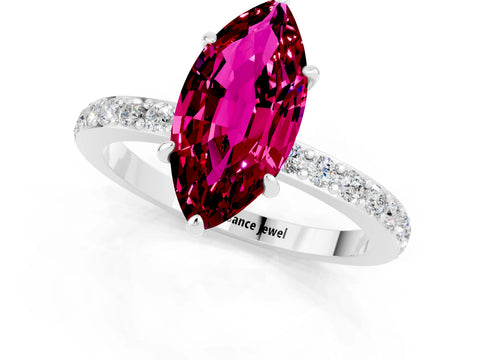 White gold Marquise Cut Garnet Pavé Engagement Ring with Round  Accents and Prong Setting_13