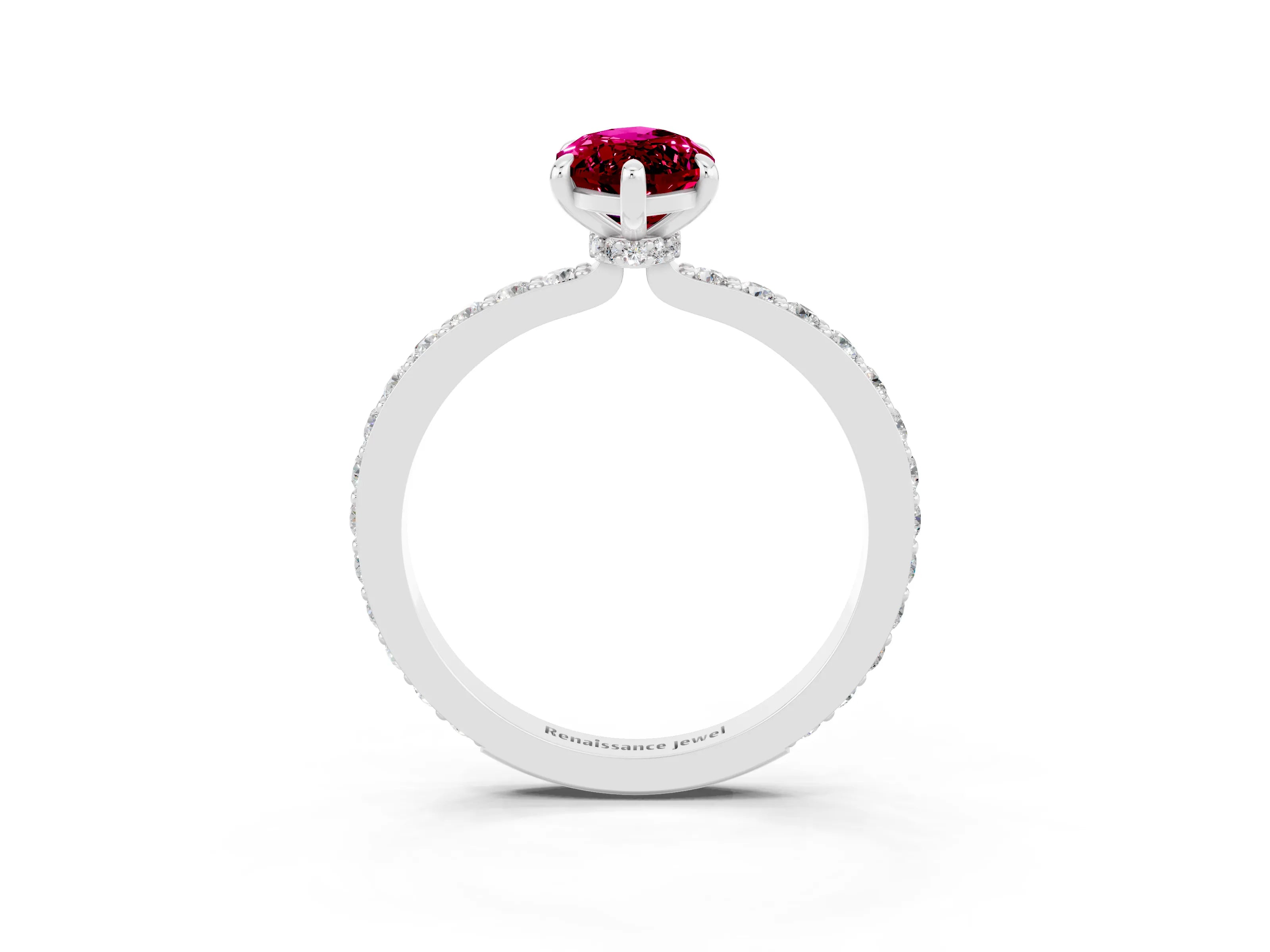 White gold Marquise Cut Garnet Pavé Engagement Ring with Round  Accents and Prong Setting_15