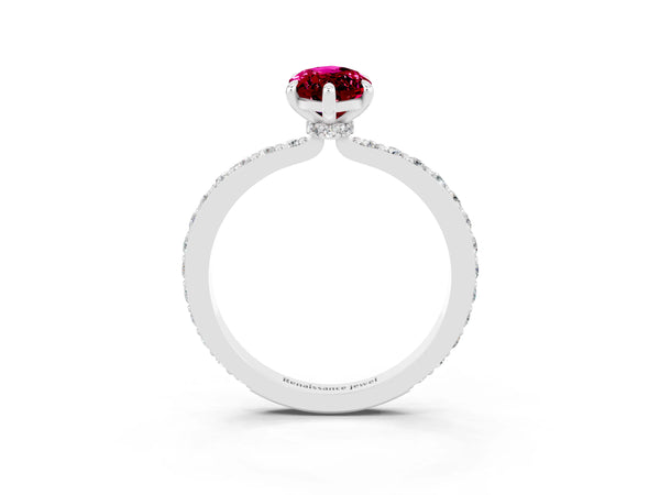 White gold Marquise Cut Garnet Pavé Engagement Ring with Round  Accents and Prong Setting
