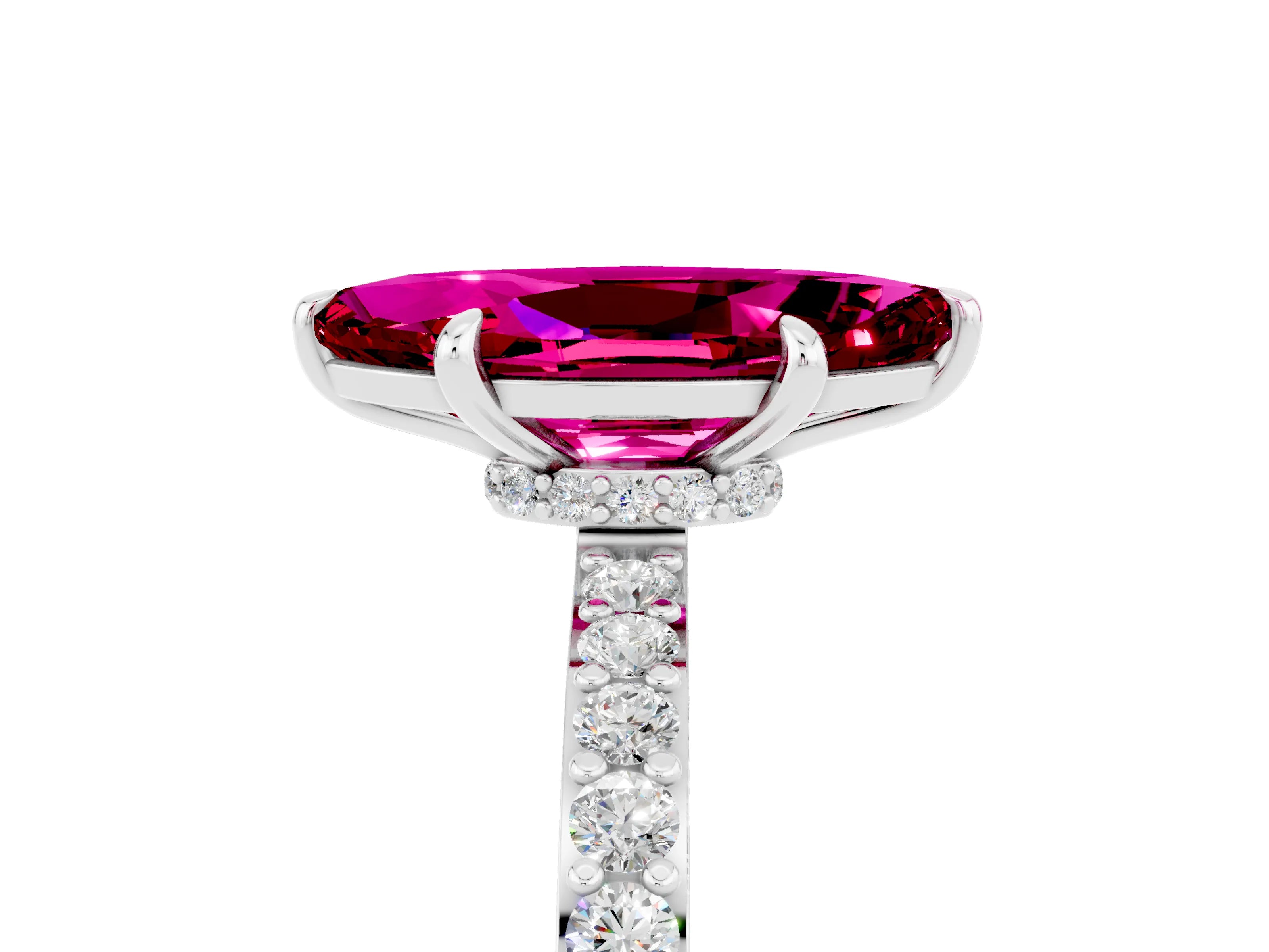 White gold Marquise Cut Garnet Pavé Engagement Ring with Round  Accents and Prong Setting_17