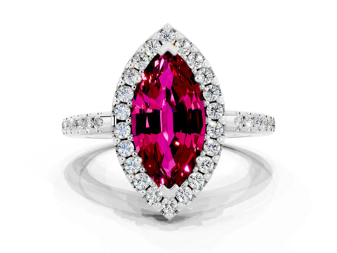 White gold Marquise Cut Garnet Pavé Halo Ring with Four-Prong Setting_12