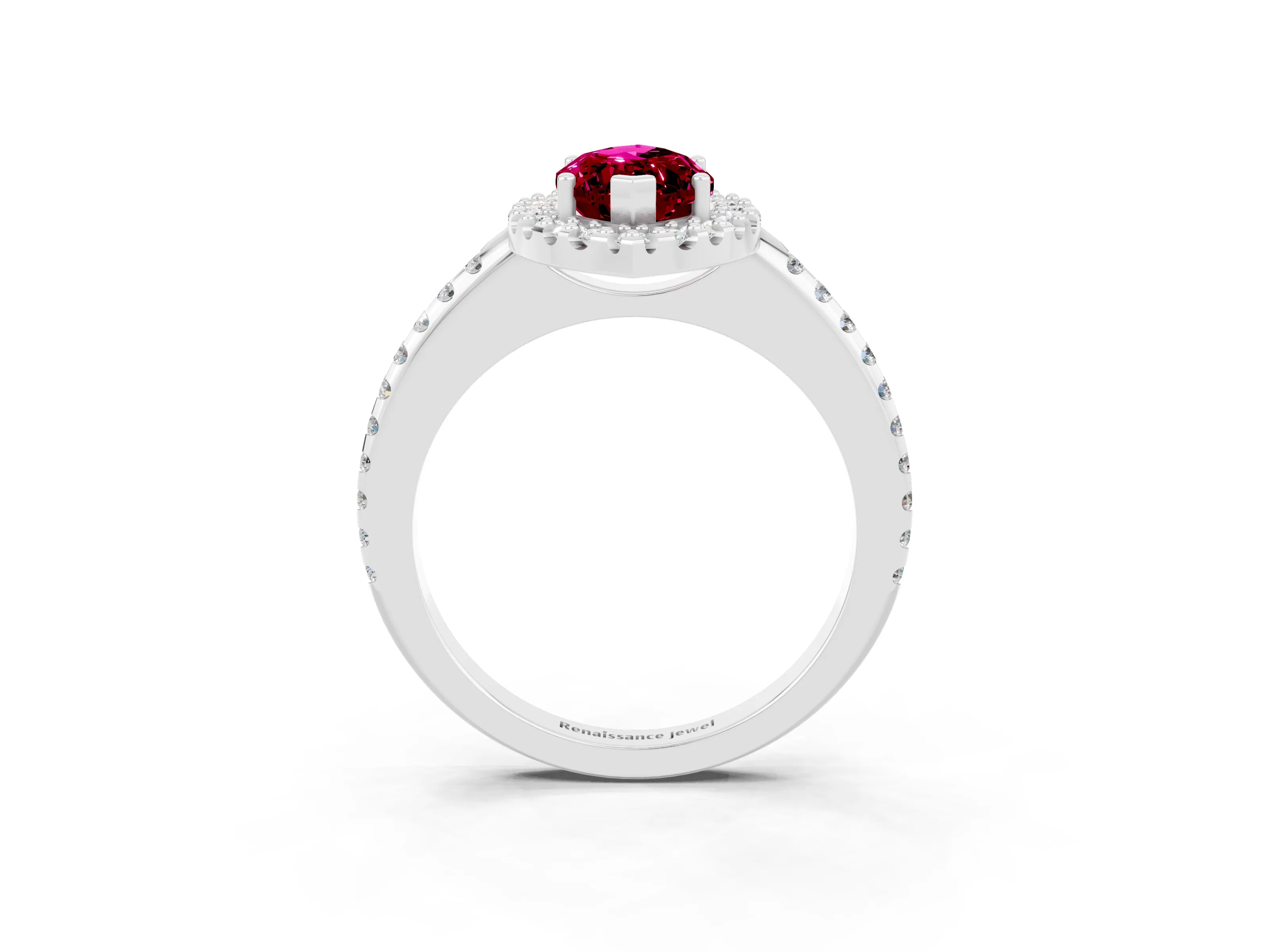 White gold Marquise Cut Garnet Pavé Halo Ring with Four-Prong Setting_15