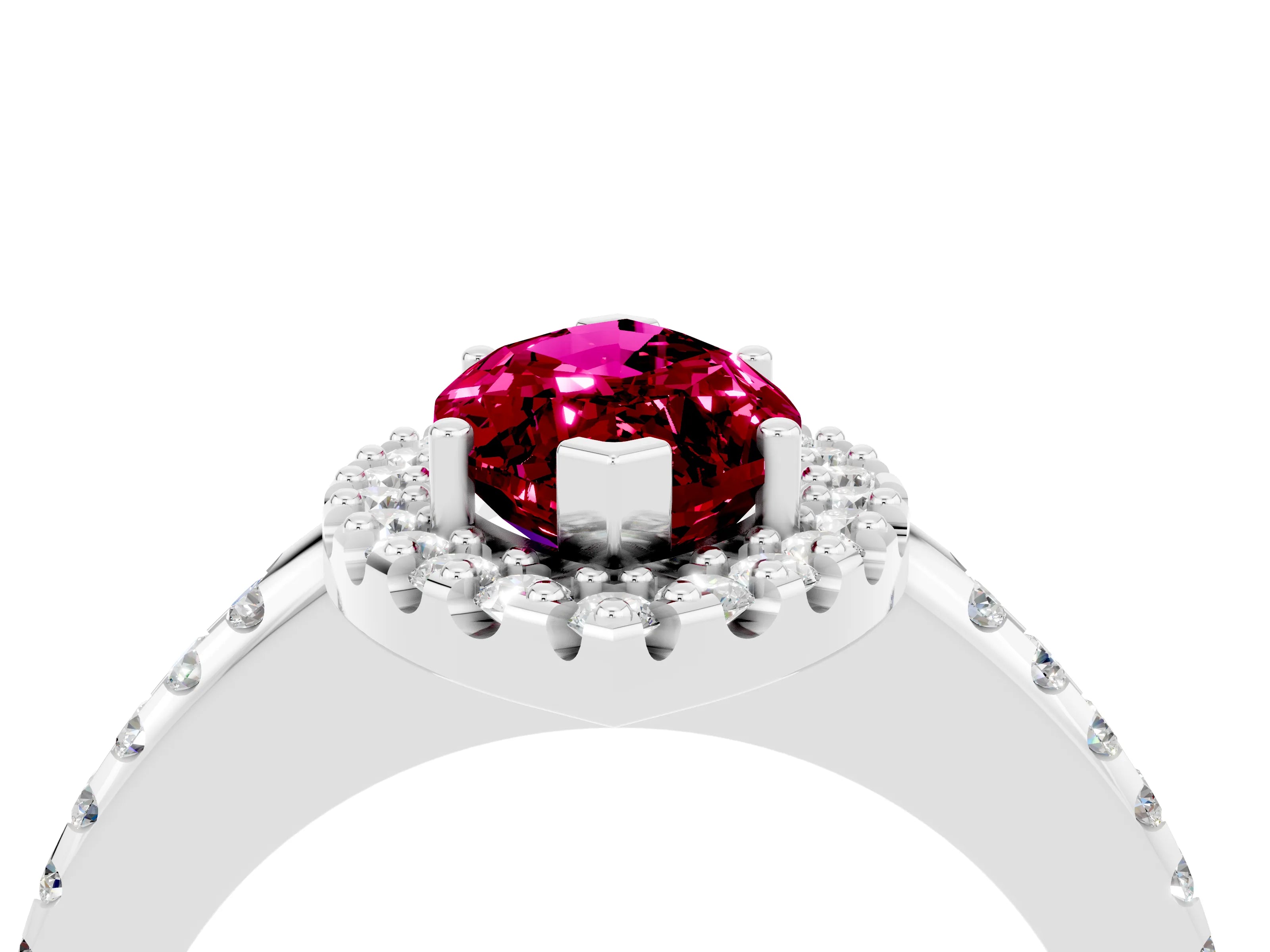 White gold Marquise Cut Garnet Pavé Halo Ring with Four-Prong Setting_16