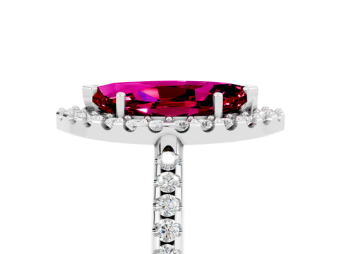 White gold Marquise Cut Garnet Pavé Halo Ring with Four-Prong Setting_17