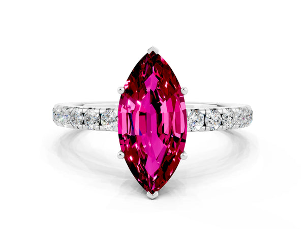Platinum Marquise Cut Garnet Pavé Solitaire Engagement Ring with Four-Prong Setting