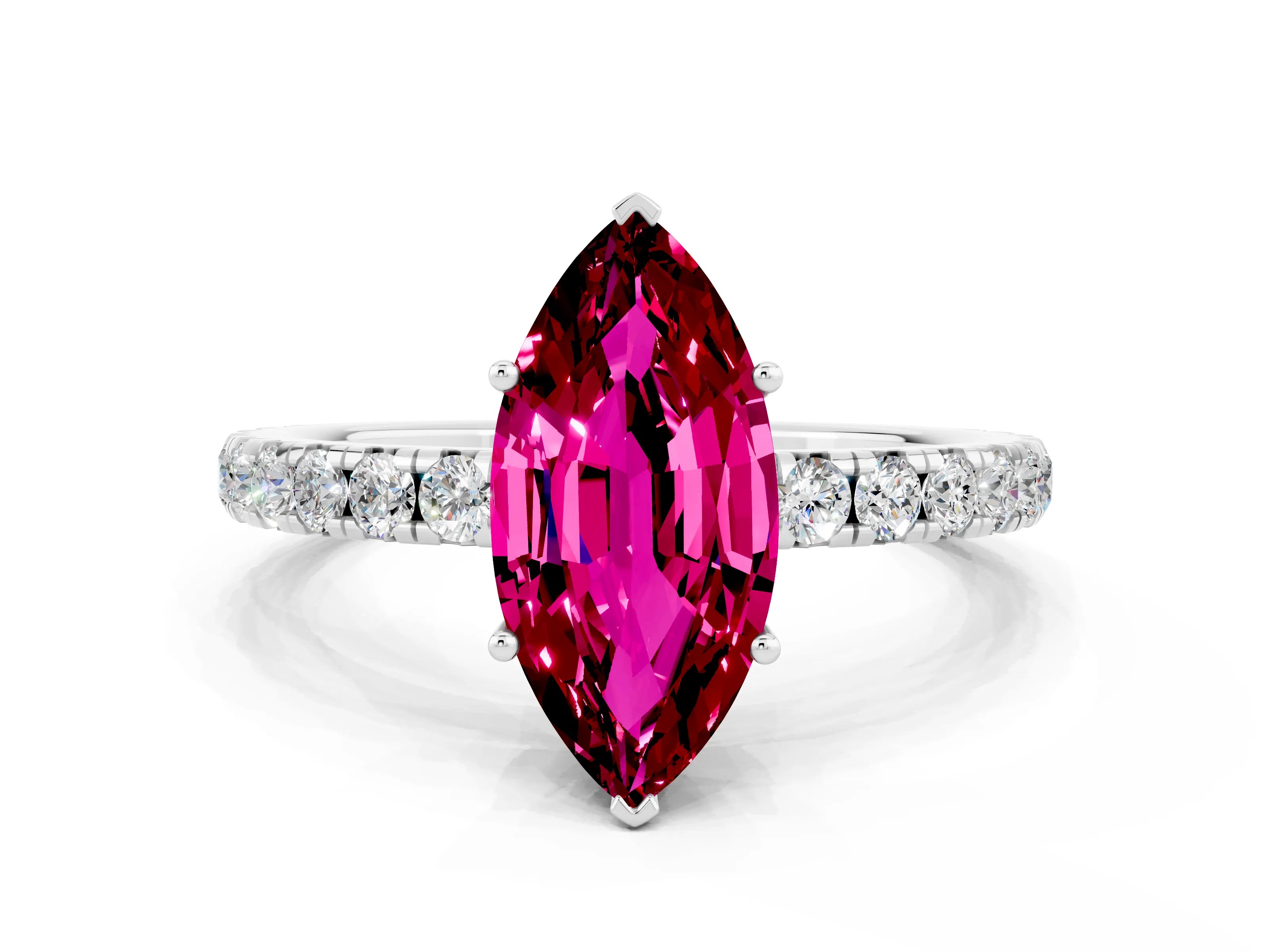 White gold Marquise Cut Garnet Pavé Solitaire Engagement Ring with Four-Prong Setting_12