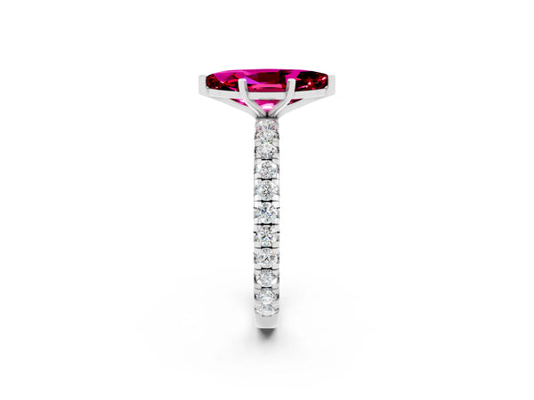 Platinum Marquise Cut Garnet Pavé Solitaire Ring with Round Band and Prong Setting
