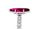 White gold Marquise Cut Garnet Pavé Solitaire Ring with Round Band and Prong Setting_41