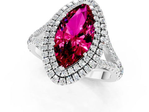 White gold Marquise Cut Garnet Pavé Split Shank Double Halo Engagement Ring_1