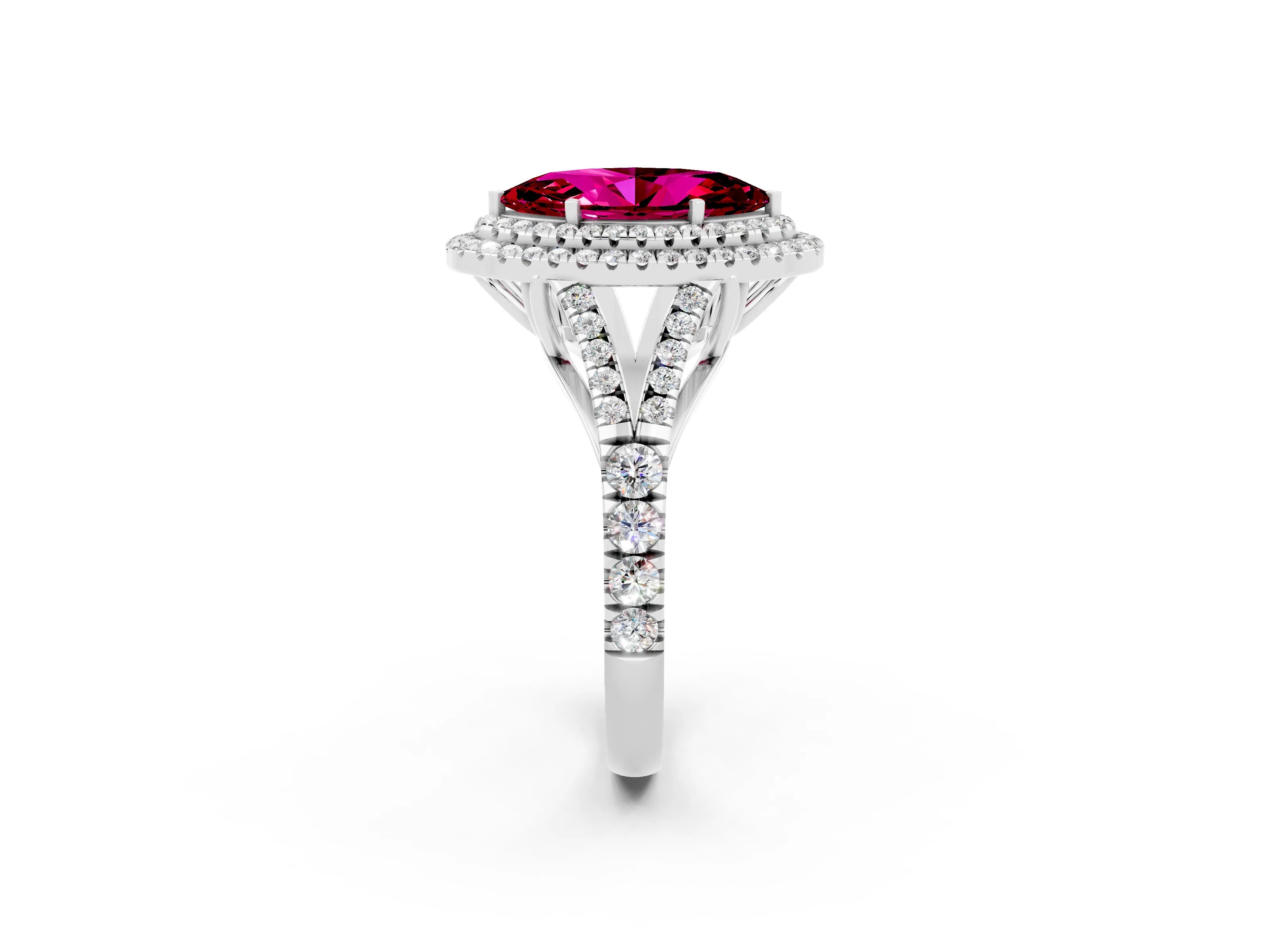 White gold Marquise Cut Garnet Pavé Split Shank Double Halo Engagement Ring_2