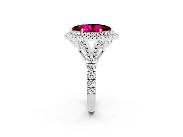 Silver Marquise Cut Garnet Pavé Split Shank Double Halo Engagement Ring