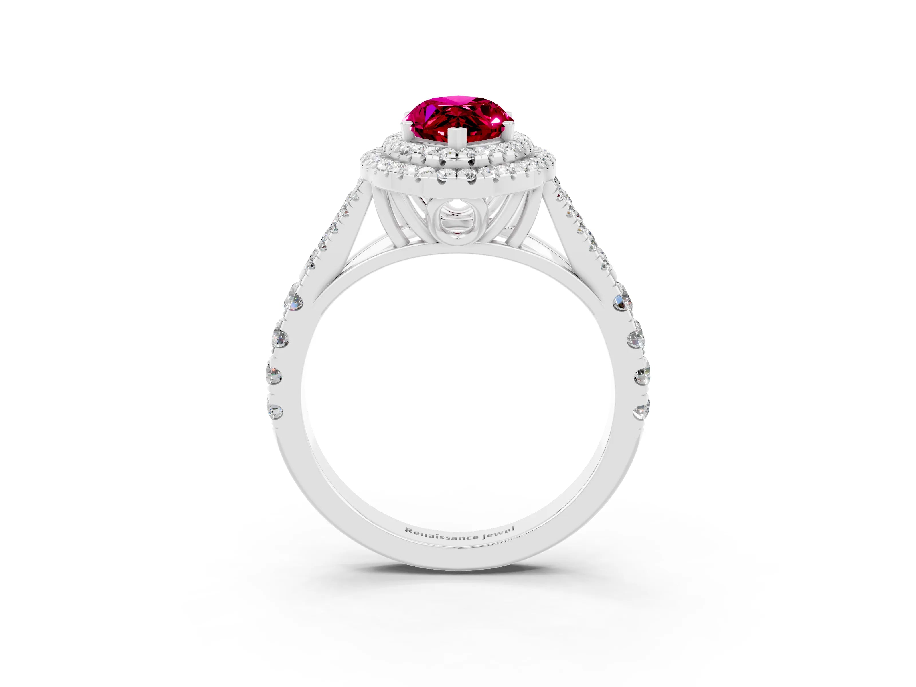 White gold Marquise Cut Garnet Pavé Split Shank Double Halo Engagement Ring_3