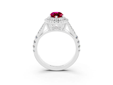 White gold Marquise Cut Garnet Pavé Split Shank Double Halo Engagement Ring_3