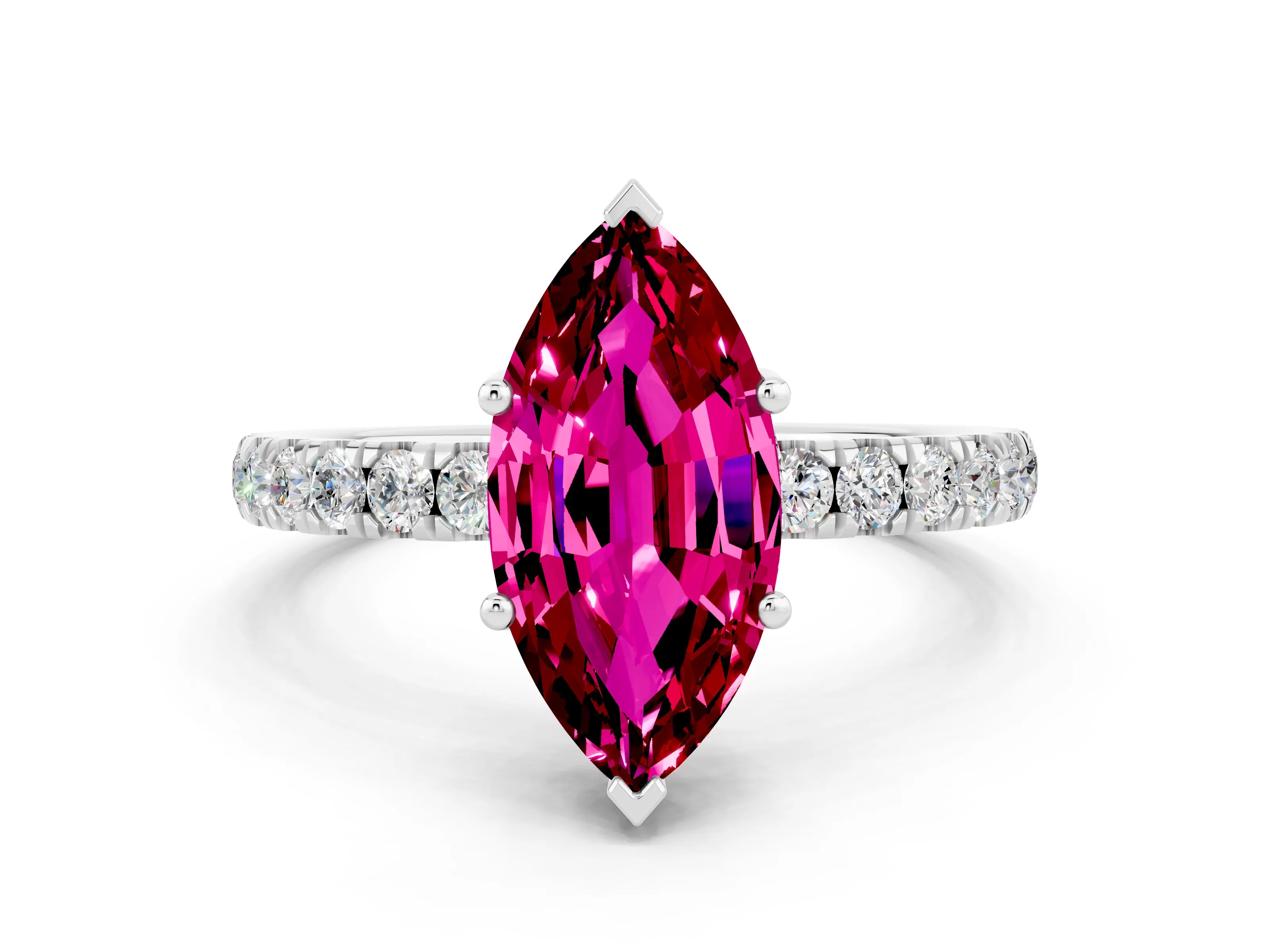 White gold Marquise Cut Garnet Pave Band Solitaire Ring with Four-Prong Setting_24