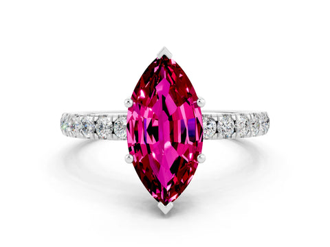 White gold Marquise Cut Garnet Pave Band Solitaire Ring with Four-Prong Setting_24