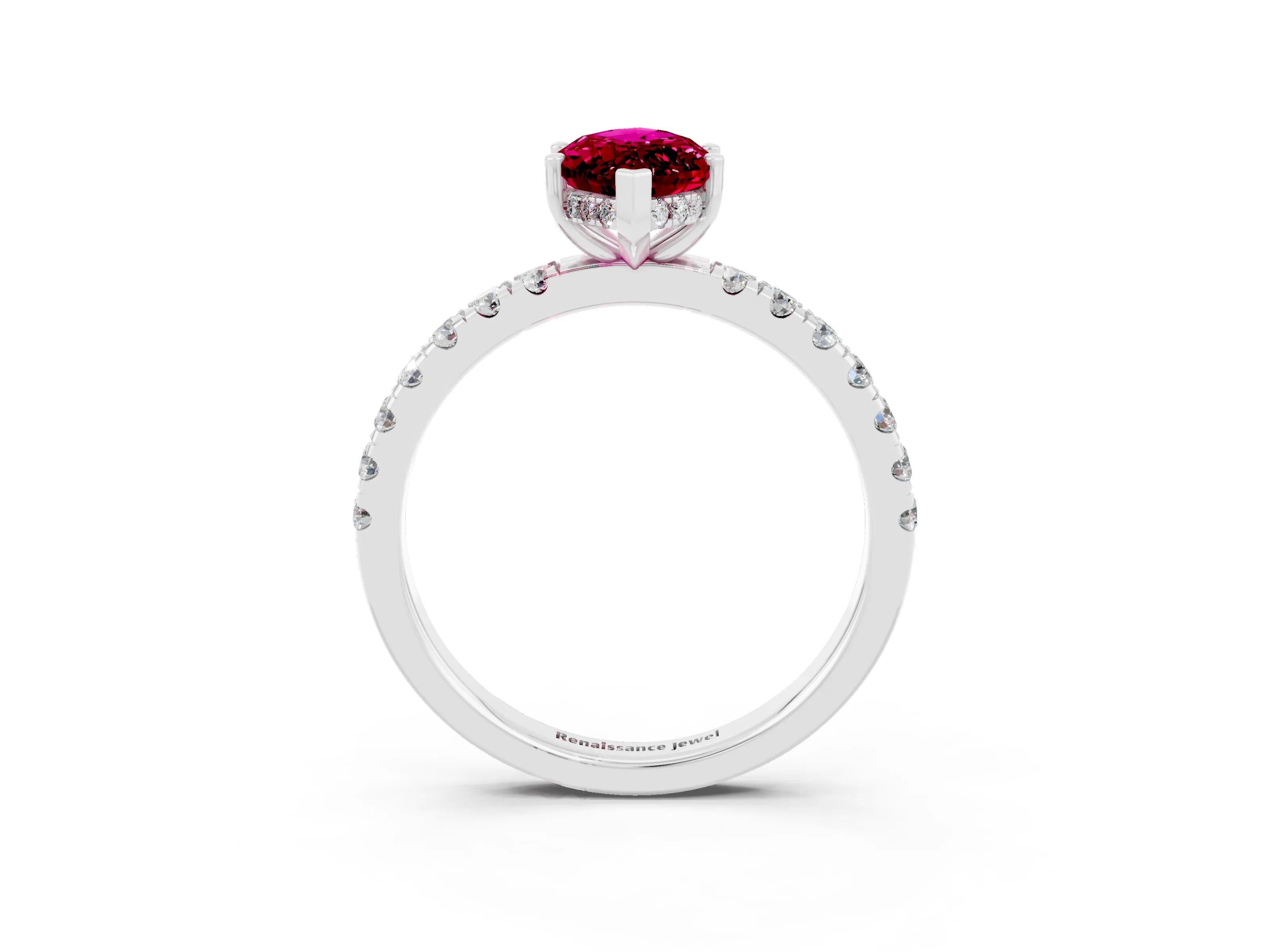 White gold Marquise Cut Garnet Pave Band Solitaire Ring with Four-Prong Setting_27