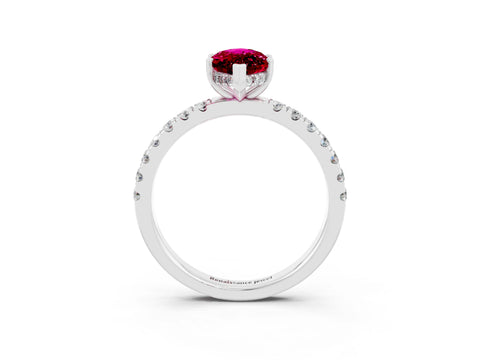 White gold Marquise Cut Garnet Pave Band Solitaire Ring with Four-Prong Setting_27