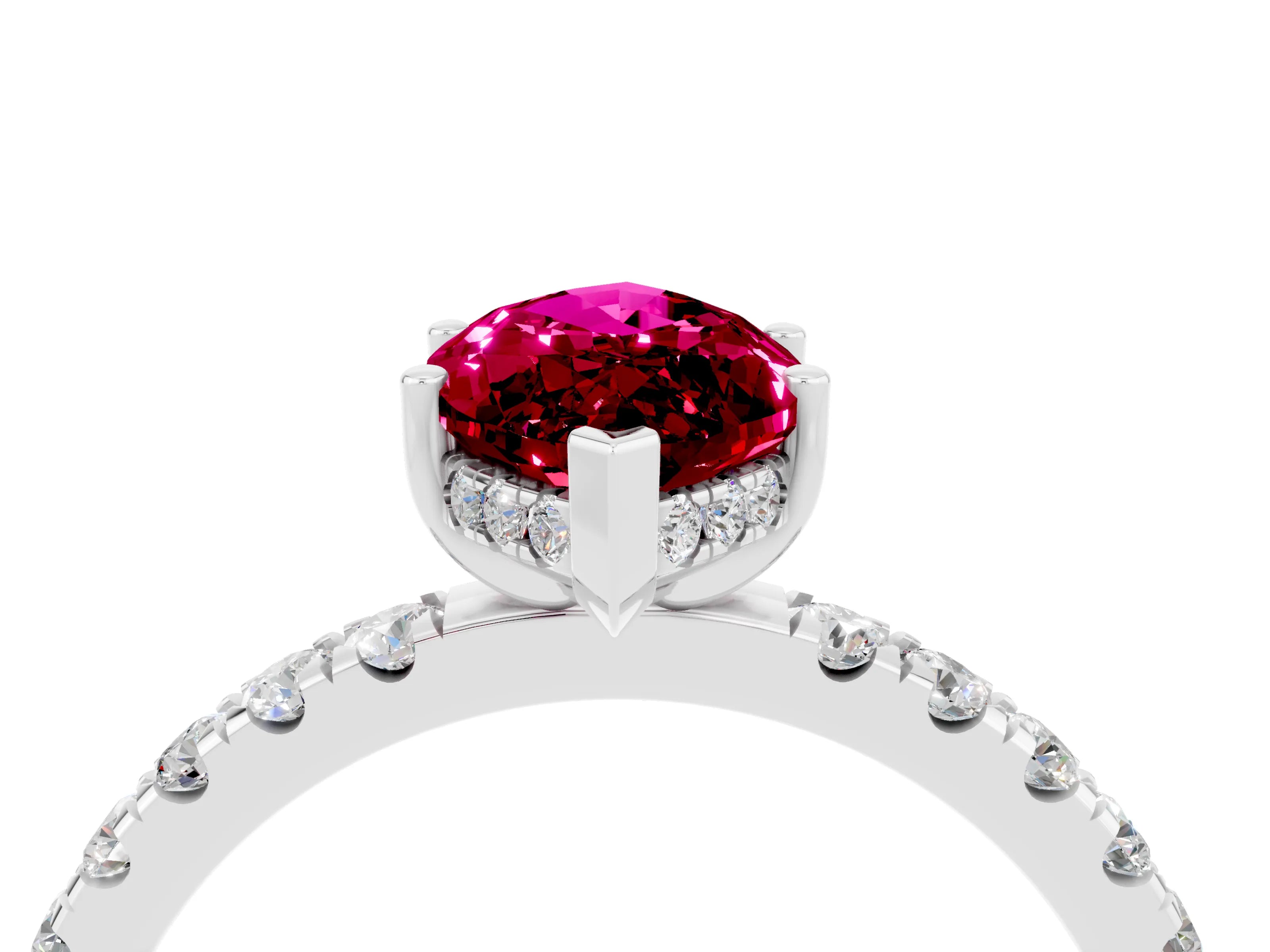 White gold Marquise Cut Garnet Pave Band Solitaire Ring with Four-Prong Setting_28